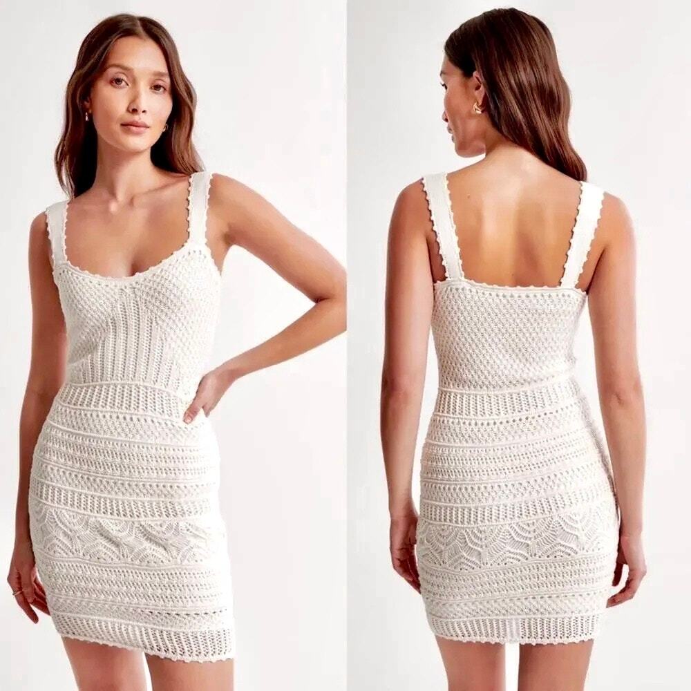 Abercrombie & Fitch boho off white slim fit crochet mini Dress Size Small